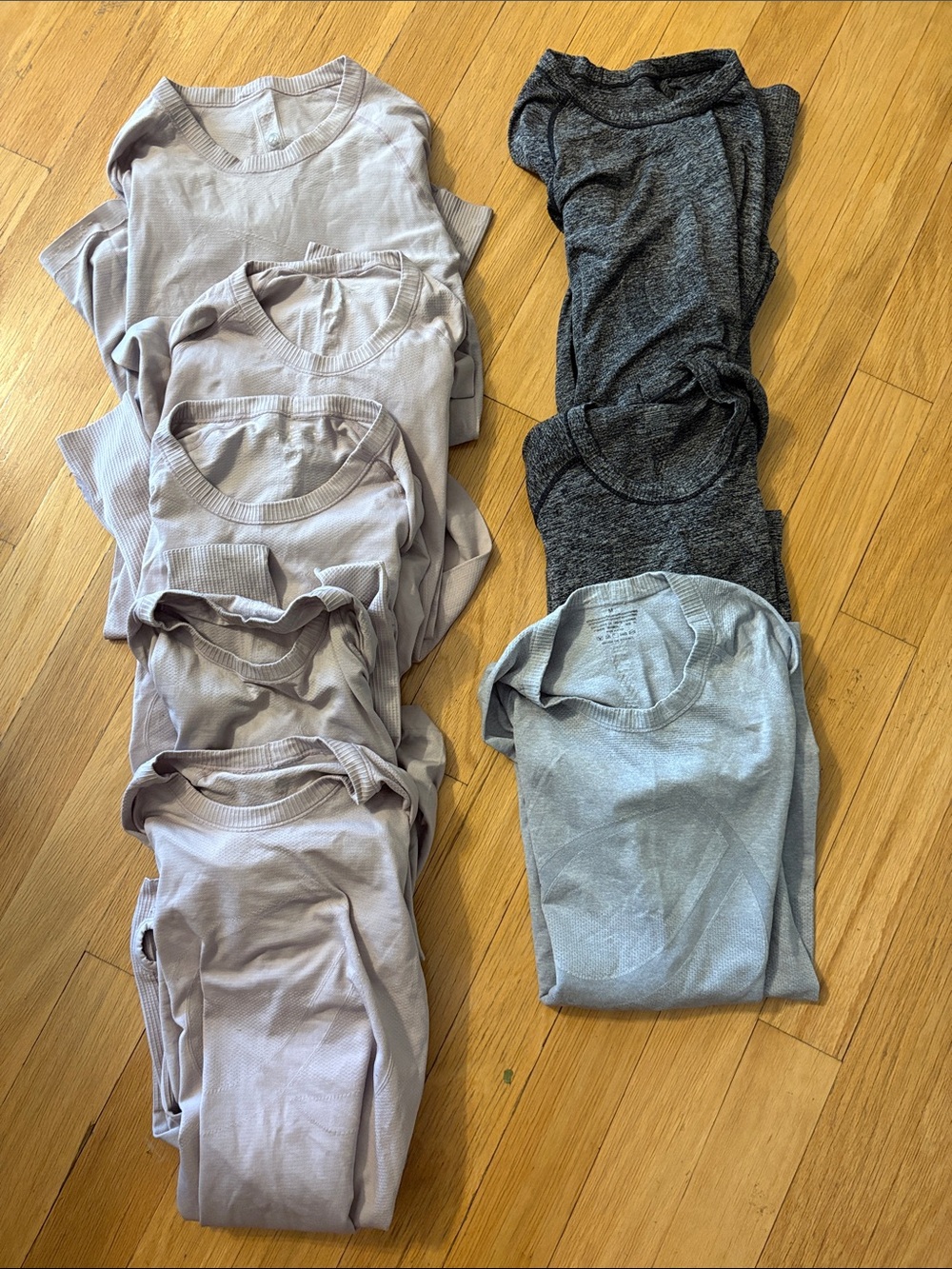 CRZ YOGA Long Sleeve Tops in Light Taupe, Charcoal, and Light Gray